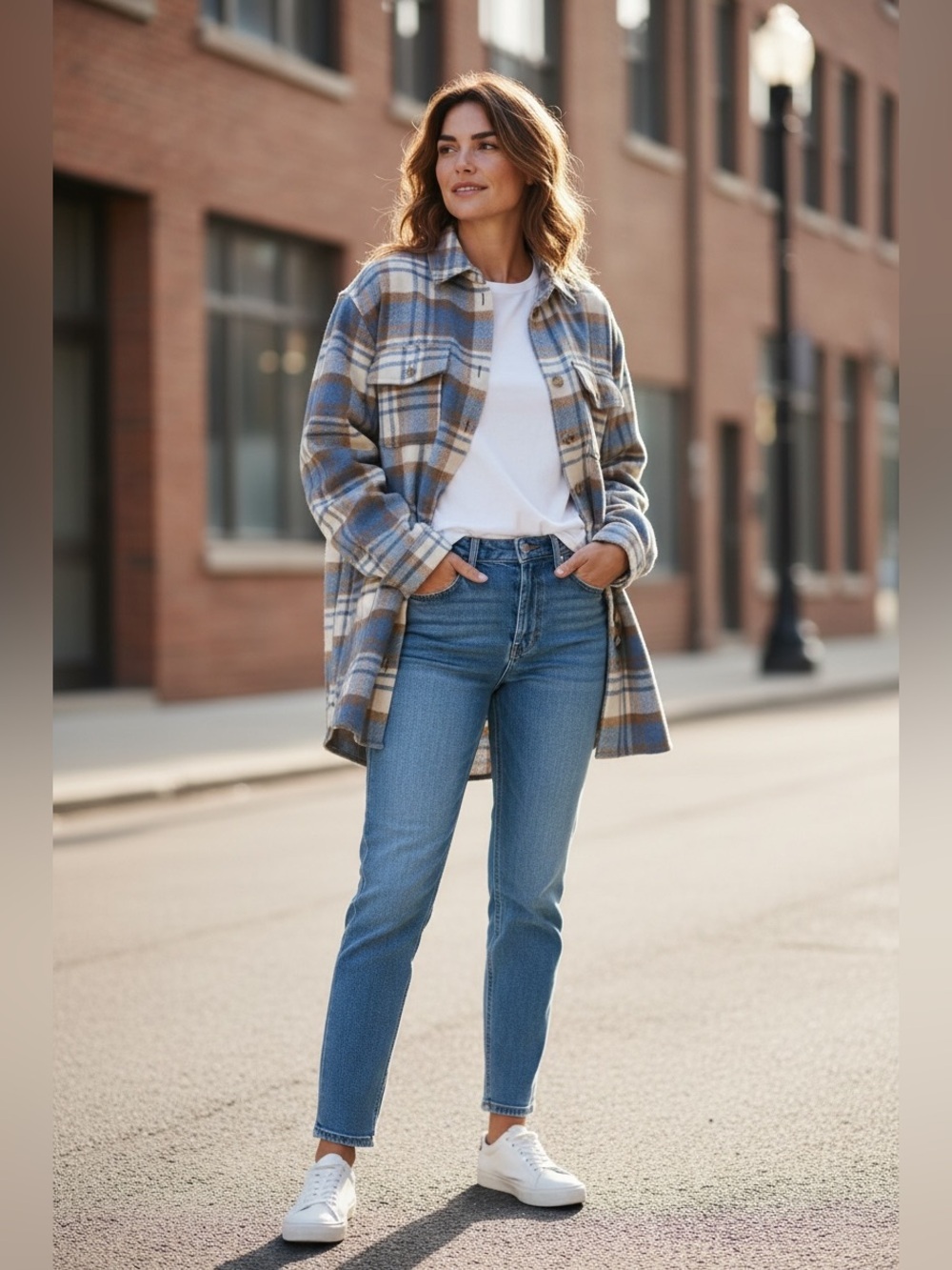 SHEIN Blue and Brown Plaid Shirt Jacket